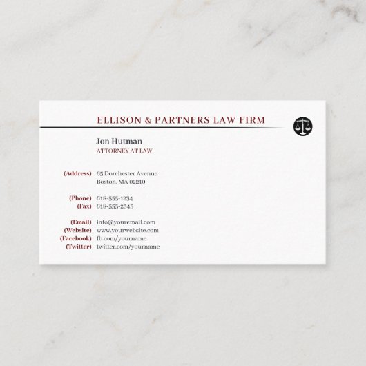 Carte De Visite Attorney | professionnel (Devant)