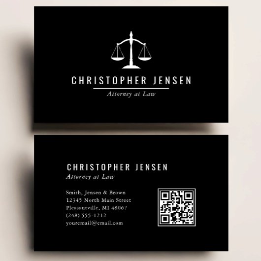 Carte De Visite Attorney QR Code Black and White Scales Simple