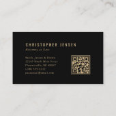 Carte De Visite Attorney QR Code Black Gold Scales Simple (Dos)