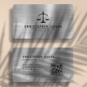Carte De Visite Attorney QR Code Black Scales Silver Rounded