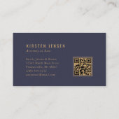Carte De Visite Attorney QR Code Blue Gold Geometric Deco Pattern (Dos)