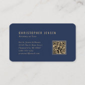 Carte De Visite Attorney QR Code Navy Blue Gold Scales Rounded (Dos)