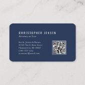 Carte De Visite Attorney QR Code Navy Blue White Scales Rounded (Dos)
