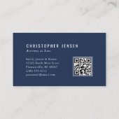 Carte De Visite Attorney QR Code Navy Blue White Scales Simple (Dos)
