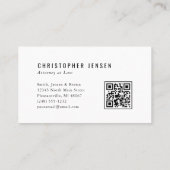 Carte De Visite Attorney QR Code White Black Scales Simple (Dos)