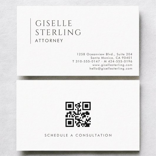 Carte De Visite Attorney Simple Modern Professional QR Code
