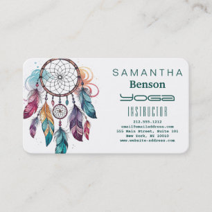 Carte De Visite Attrape-rêves élégant à plumes Professeur de Yoga