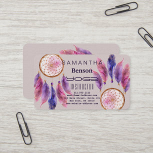 Carte De Visite Attrape-rêves élégant à plumes Professeur de Yoga