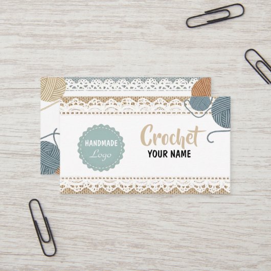 Carte de visite au crochet fait main (Devant/Arrière en situation)