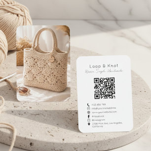 Carte de visite au crochet fait main Code QR minim