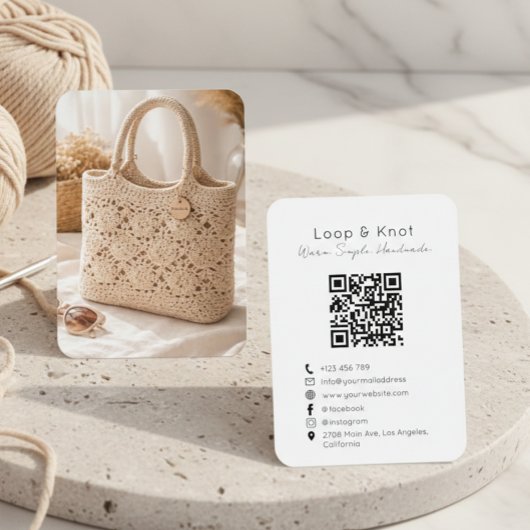 Carte de visite au crochet fait main Code QR minim