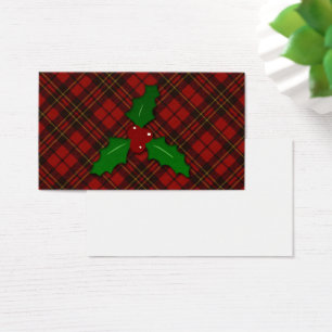 Carte de visite au houx de Noël tartan rouge