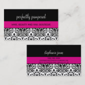 CARTE DE VISITE audacieux damask noir fuschia rose (Devant / Derrière)