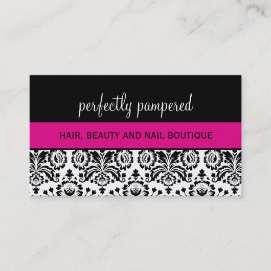 CARTE DE VISITE audacieux damask noir fuschia rose (Devant)