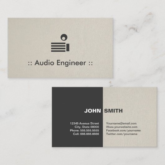 Carte De Visite Audio Engineer Simple Elegant Professional (Devant / Derrière)