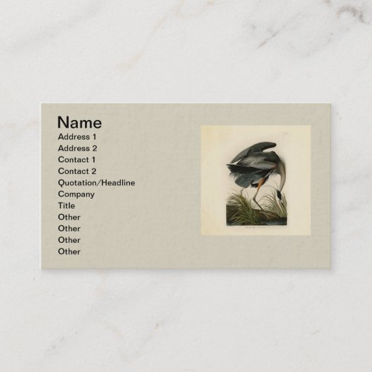 Carte De Visite Audubon Great Blue Heron Marsh Bird (Devant)