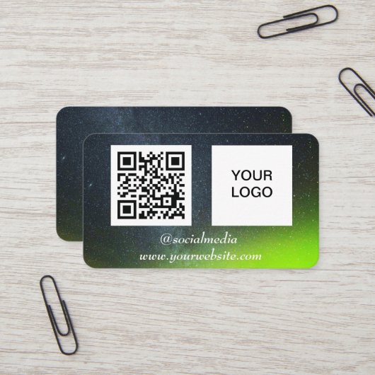 Carte De Visite Aurora Borealis Médias sociaux QR Code Vert (Devant/Arrière en situation)