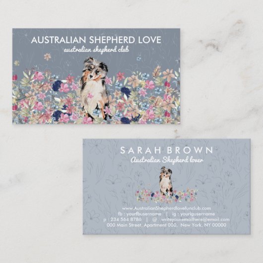Carte De Visite Australian Shepherd Aussie (Devant / Derrière)