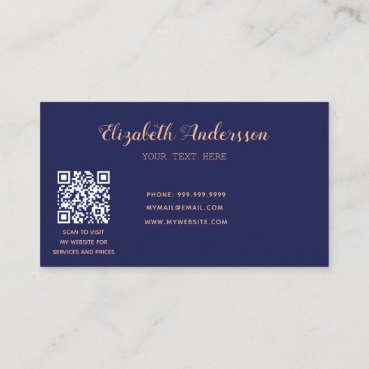 Carte De Visite Auteur bleu marine rose or code QR (Dos)