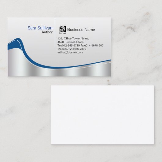 Carte De Visite Auteur Chrome Silver Wave Professionnel (Devant / Derrière)