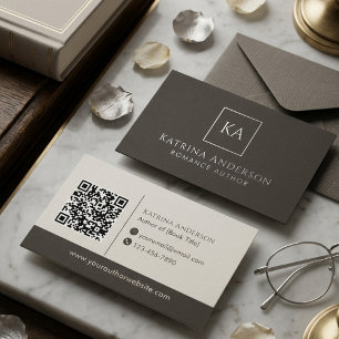 Carte De Visite Auteur Code QR Minimal Élégant Marron Clair de Mar