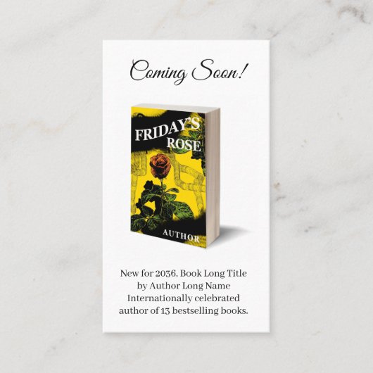 Carte De Visite Auteur de promotion de livre Écrivain d'affaires (Devant)