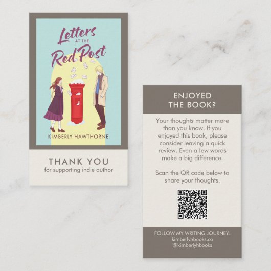 Carte De Visite Author Book Review Request Card QR Code Taupe (Devant / Derrière)