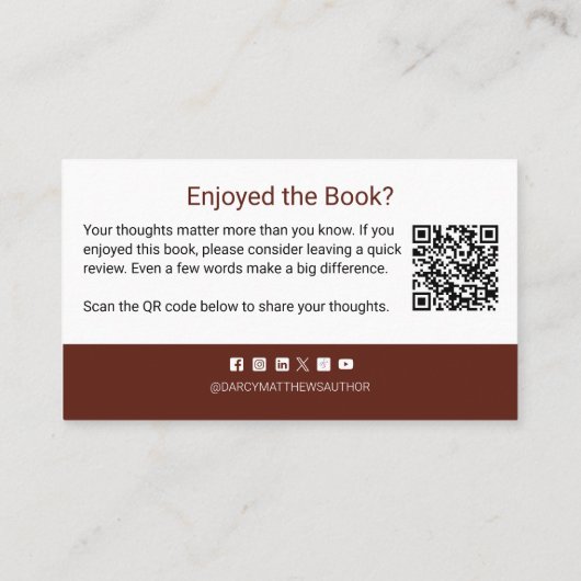 Carte De Visite Author Book Review Request QR Code Thank you (Dos)