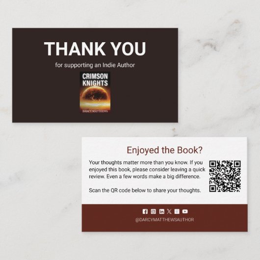 Carte De Visite Author Book Review Request QR Code Thank you (Devant / Derrière)