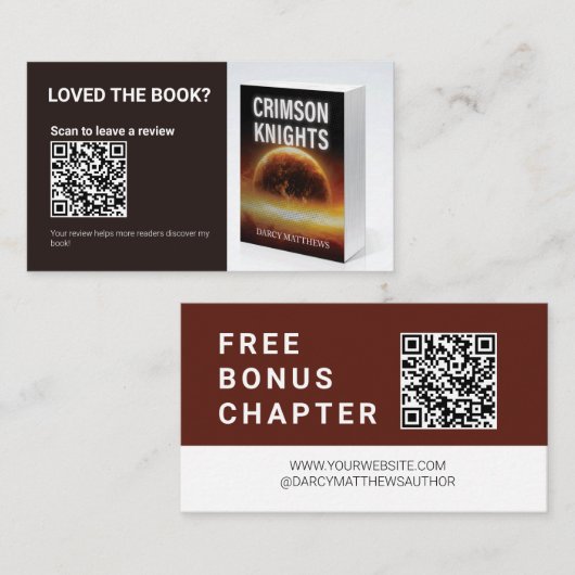 Carte De Visite Author QR Book Review Request Free Bonus Chapter (Devant / Derrière)