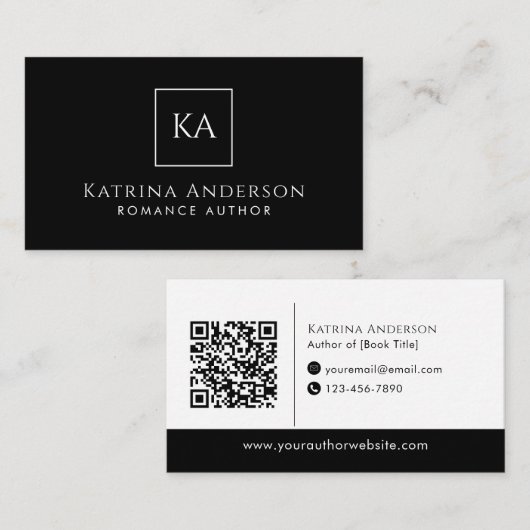 Carte De Visite Author QR Code Minimal Elegant Black Branding (Devant / Derrière)