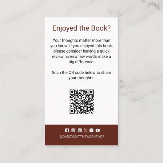 Carte De Visite Author Review Request Card QR Code Book Launch (Dos)