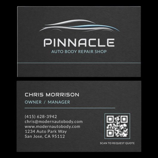 Carte De Visite Auto Body Repair Shop QR Code Professional