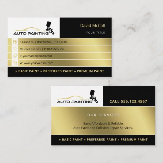 Carte De Visite Auto Body Shop & Peinture | Pulvérisateur de peint (Devant / Derrière)