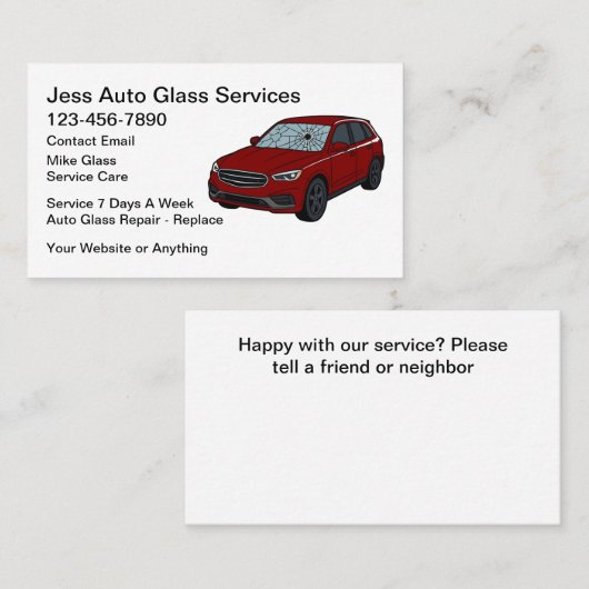 Carte De Visite Auto Glass Repair Replace Service (Devant / Derrière)