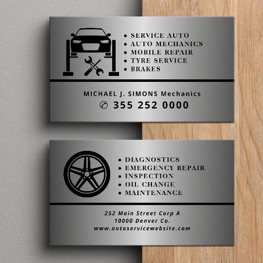 Carte De Visite Auto repair professional mechanic silver metal