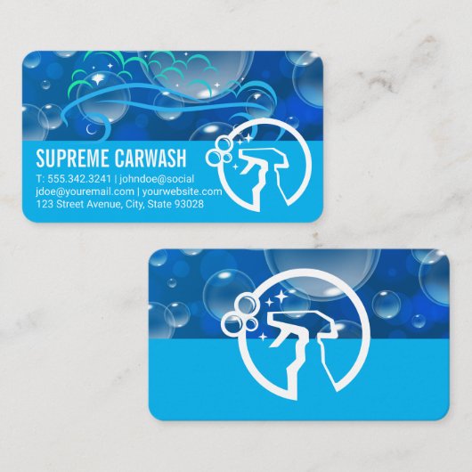 Carte De Visite Auto Service Soap Bubbles | Spray Bottle Logo (Devant / Derrière)