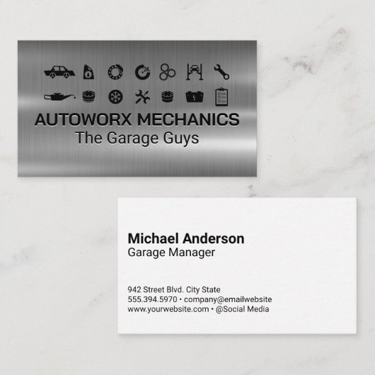Carte De Visite Auto Services Icons | Metallic (Devant / Derrière)