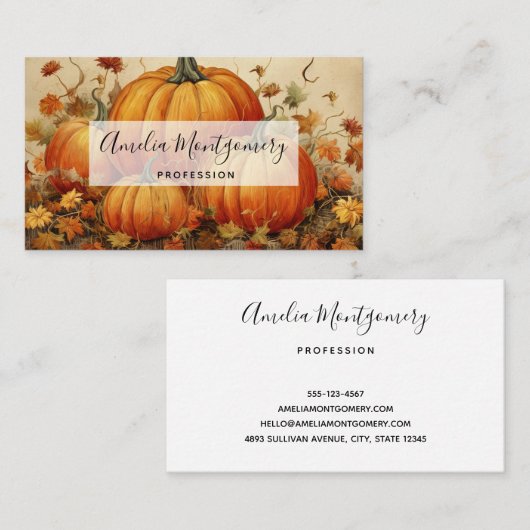 Carte De Visite Automne Rustique Orange Citrouille (Devant / Derrière)