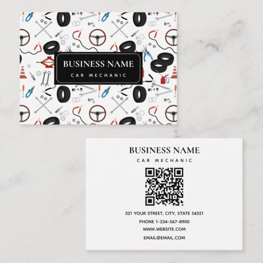 Carte De Visite Automobile Mécanicien Outils Automobile QR Code (Devant / Derrière)