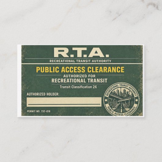 Carte De Visite Autorisation d'accès public R.T.A. (Devant)