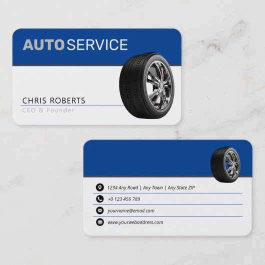 Carte De Visite AUTOSERVICE | bleu moderne (Devant / Derrière)