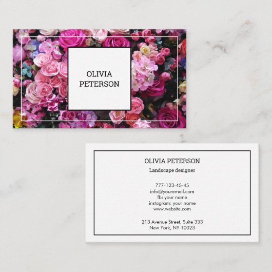 Carte de visite avec arrière - plan de fleurs. (Devant / Derrière)