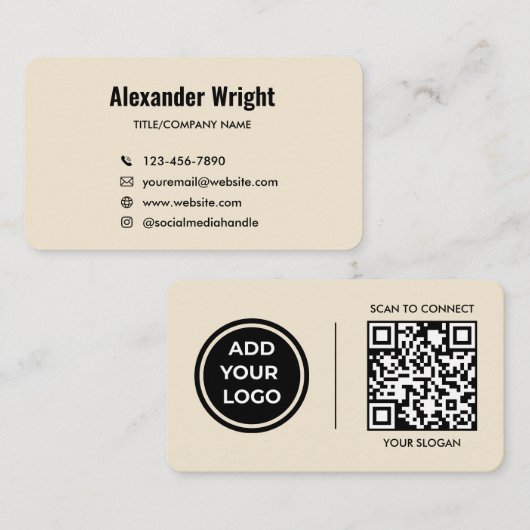 Carte de visite avec code de scan et logo beige ch (Devant / Derrière)