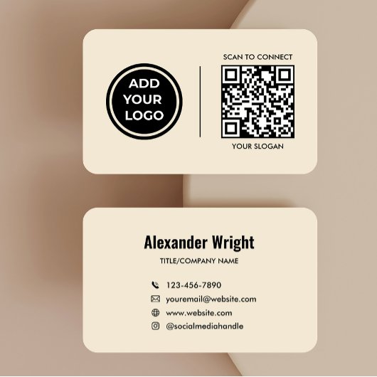 Carte de visite avec code de scan et logo beige ch