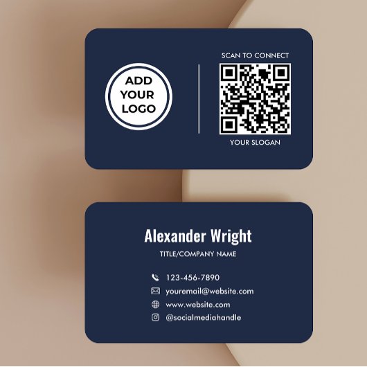 Carte de visite avec code de scan et logo bleu mar