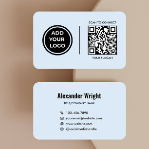 Carte de visite avec code de scan et logo bleu pou