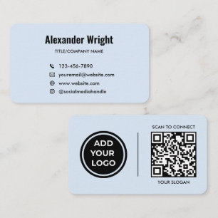 Carte de visite avec code de scan et logo bleu pou
