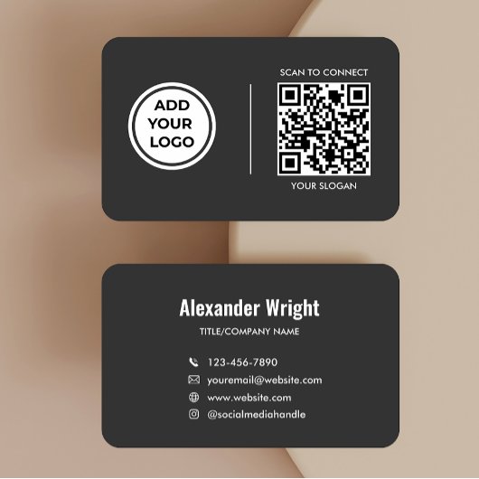 Carte de visite avec code de scan et logo gris