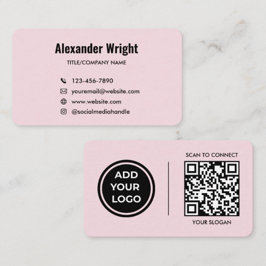 Carte de visite avec code de scan et logo rose blu (Devant / Derrière)